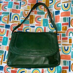 Vintage Bullock's malachite Green Leather Bag Italy Flap 40-60s Rare mid century